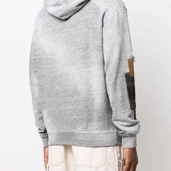 DSQUARED2 Patchwork Distressed Gray Hoodie size Large - Picture 4 of 11